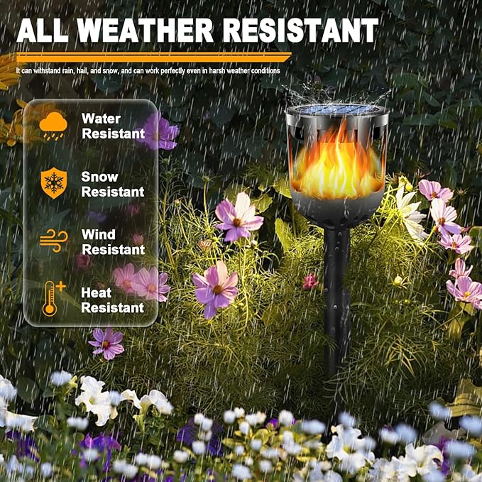 Solar Tiki Torches with Flickering Flame - Solar Lights Outdoor Waterproof, Auto On/Off, Solar-Powered Decorative Lighting for Garden, Yard, Landscape, Patio, Driveway, Walkway, Pathway (12)