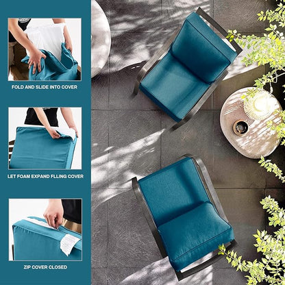 ARTPLAN Olefin 24x24 Deep Seat Patio Cushions for Outdoor Furniture,Extra 6 inch Thick,Back 18"x24",Removable,Replacement,Solid/Floral,Outdoor/Indoor,Peacock