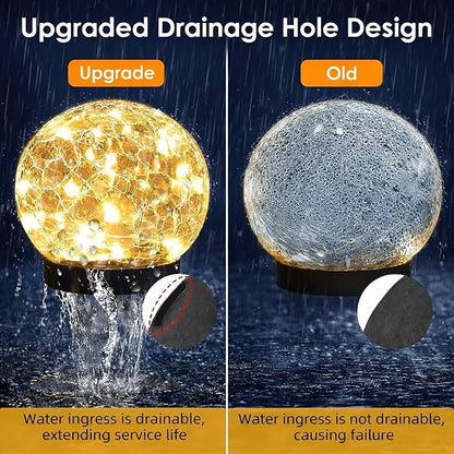 SyouHome Solar Garden Lights Outdoor Waterproof, 4 Pack 30 LEDs Cracked Glass Ball Light, Ground Landscape Garden Decor, Solar Globe Decorative for Pathway/Patio/Lawn/Yard