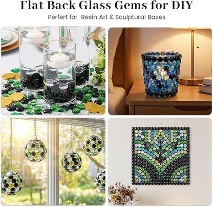 FUTUREPLUSX 5LB Black Flat Glass Marbles, Gemstone Beads, Aquarium Rocks Fish Tank, Gravel Stones Bulk Pebbles Decorative Beads for DIY Crafts Vase Fillers Table Scatter Decor