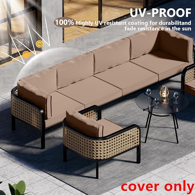 14 Piece Outdoor Patio Waterproof Cushion Covers, Fits 6-Seat Wicker Rattan Sectional Couch Chair Furniture Cover Replacement Set - Fade-Resistant Patio Cushion Covers with Zipper