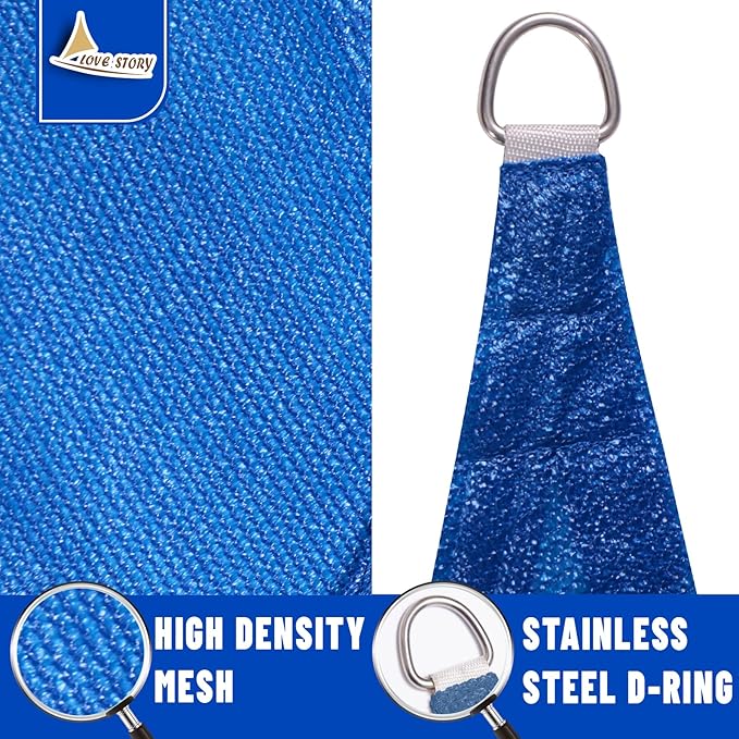 LOVE STORY 12' x 12' x 12' Triangle Blue Sun Shade Sail Canopy UV Block for Outdoor Patio Garden Backyard