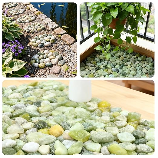 SIDONG 20 LB Jade Pebbles, 1.2-2Inch Natural Decorative Polished Jade Stones, Jade River Rocks for Succulents, Cactus, Vases, Indoor Plants, Garden Landscaping, Bamboo