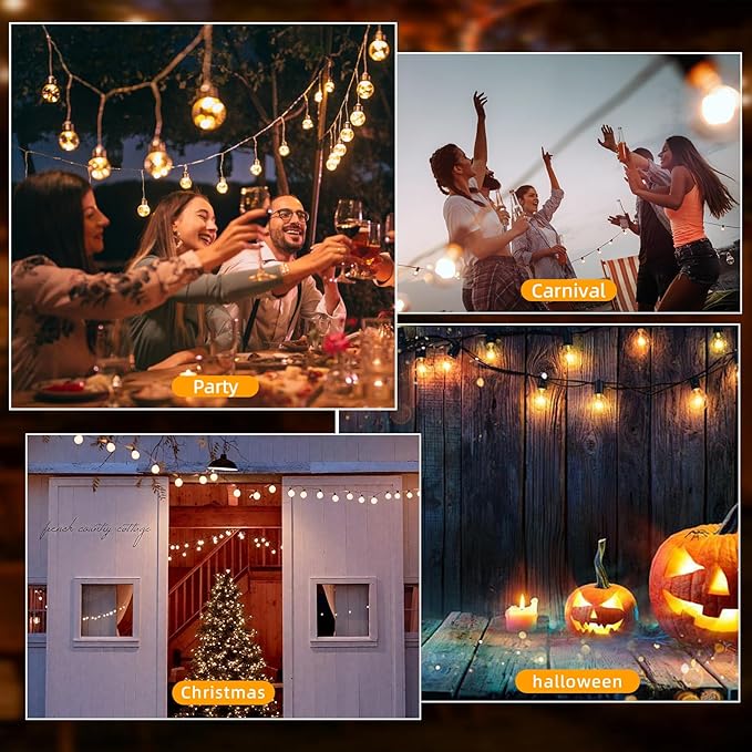 106Ft Outdoor String Light: G40 Waterproof Patio Lights with 12+1 Shatterproof Globe Bulbs-Connectable Hanging Christmas Lights for Backyard, Porch, Deck, Balcony, Garden, Home Decor