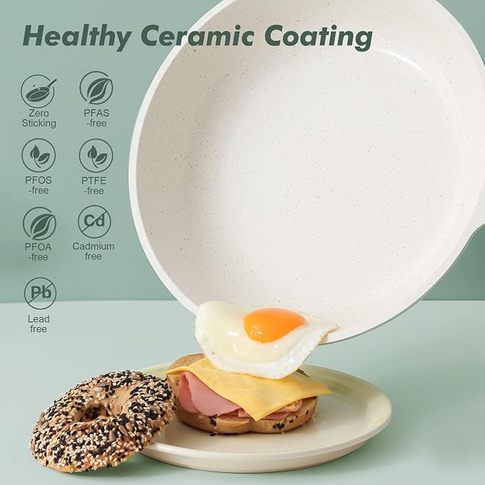 SENSARTE Nonstick Ceramic Frying Pan 9.5-Inch, Healthy Non Toxic Skillet, Induction Compatible Omelet Pan with Heat Resistant Handle, PFAS-Free, Mint Green