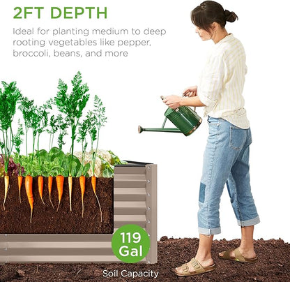 Best Choice Products 4x2x2ft Outdoor Metal Raised Garden Bed, Deep Root Planter Box for Vegetables, Flowers, Herbs w/ 119 Gallon Capacity - Taupe