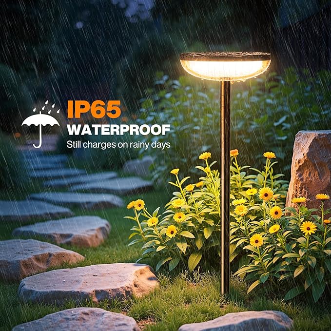Solar Pathway Lights Outdoor, 6 Pack 27'' Tall Solar Garden Lights Outdoor Waterproof Bright Up to 12 Hrs, Round Garden Light for Yard Flower Bed Patio Path Walkway Driveway Outside Decor