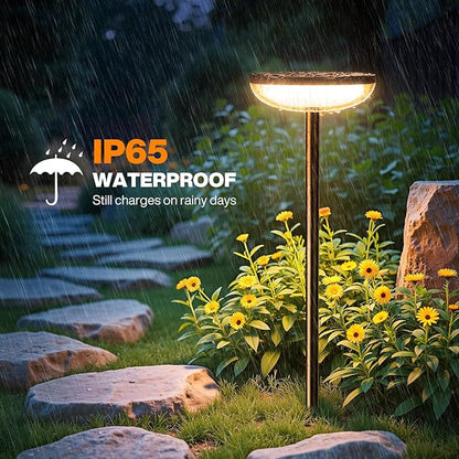 Solar Pathway Lights Outdoor, 6 Pack 27'' Tall Solar Garden Lights Outdoor Waterproof Bright Up to 12 Hrs, Round Garden Light for Yard Flower Bed Patio Path Walkway Driveway Outside Decor