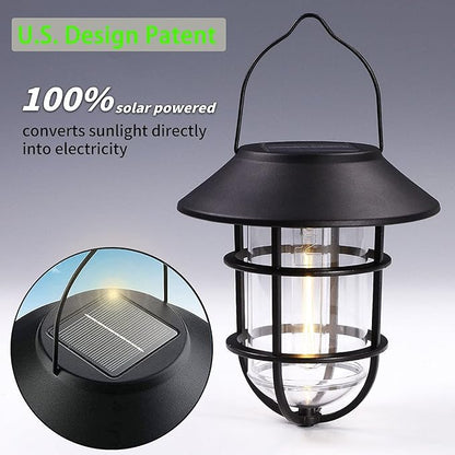 Solar Lantern Hanging Solar Lights Outdoor, Waterproof Metal Wall Lantern with Hooks, Outdoor Wall Lights for Porch, Patio Yard Garden Decor, No Wiring Required, 2 Pack