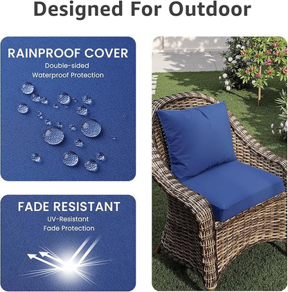 PatioGlow Outdoor Seat Cushion Set 22 x 24 x 4 Inch, Waterproof & Fade Resistant Patio Furniture Cushions with Removable Cover and Ties, Thick Deep Seating Pads for Outside Chair Sofa Couch, Blue