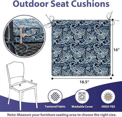 Outdoor Chair Cushions Set of 4,Waterproof Outdoor Seat Cushions for Patio Furniture,Patio Chair Cushion with Handle and Ties, Out Door Chair Pads,18.5" x 16" x 3", Green Paisley