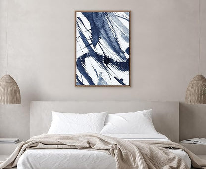 Kate and Laurel Sylvie Indigo Watercolor Framed Canvas Wall Art by Amy Peterson, 31.5x41.5 Gold, Modern Blue Abstract Art for Wall