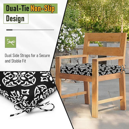 Basic Beyond Outdoor Chair Cushions Set of 4, Square Corner Outdoor Cushions for Patio Furniture, Water Resistant Patio Chair Cushions with 2 Ties, 18.5x16x3, Medallion