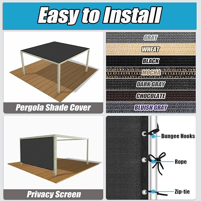 Amagenix 90% Sun Shade Cloth with Grommets, 8' x 12' Pergola Replacement Shade Cover Canopy Privacy Screen for Outdoor Patio Garden, Dark Gray (We Customized)