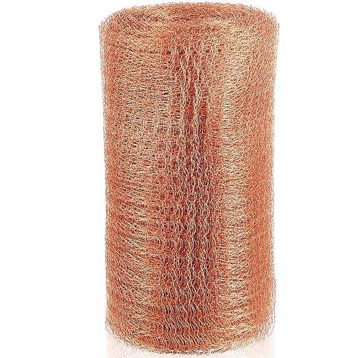 Gisafai 5" x 150 ft Copper Mesh Rodent Control Copper Wool for Slugs Rustproof DIY Hole Filler Pure Wire Mesh for Bat Snail Bird Pest Rodent Control Gap Blocker Fill Fabric Hole Gardening(1 Roll)
