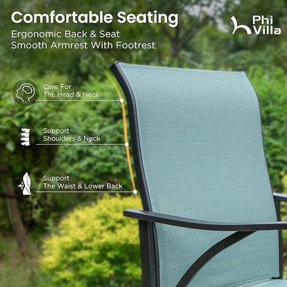 PHI VILLA 3 Piece Outdoor Bar Set, High Top Patio Bistro Table and Bar Chairs with Teal Textilene Fabric & Rustproof Metal Frame for Backyard, Balcony, Garden & Poolside