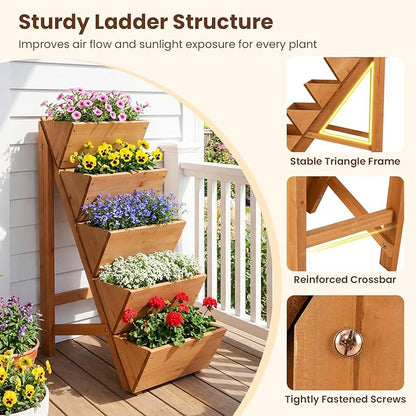 HAPPYGRILL Vertical Raised Garden Bed, Freestanding Wood Elevated Planter Box w/Legs for Growing Vegetables Flowers Herbs, Indoor Outdoor Tiered Plant Stand for Patio Yard Balcony Corner (2,5-Tier)
