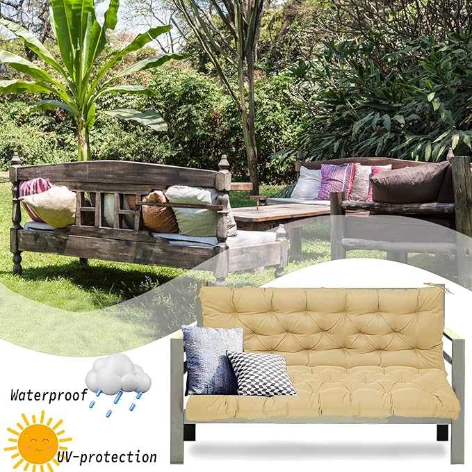 Replacement Cushions for Swing, Swing Cushions 3 Seater Replacement, Waterproof Thicken Washable Pad Cushion for Outdoor Indoor Furniture Swing Patio (Light Yellow, 40x60 inch)
