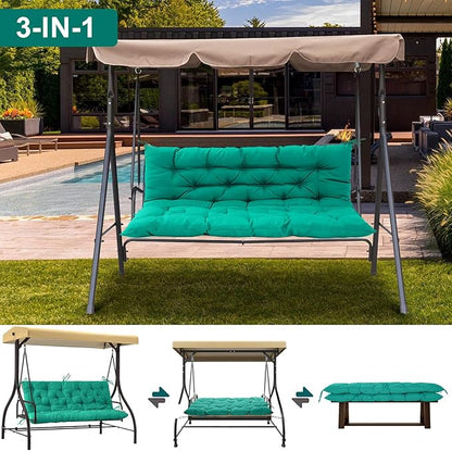 Outdoor Swing Cushions 3 Seater Waterproof, Replacement Bench Cushions for Outdoor Patio Furniture with Backrest, Porch Swing Cushion with Ties for Lawn and Garden (Lake Blue, 40x60in)