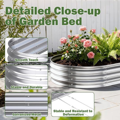 Galvanized Raised Garden Bed Outdoor, 8x4x1ft Metal Heavy Duty Planter Boxes for Gardening, Easy Assemble Large Oval Plant Container Kit for Vegetables, Flowers, Fruits, Silver, 1 Pack