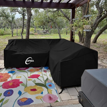 Kipiea Patio L-Shaped Sectional Sofa Cover, 420D Heavy-Duty Oxford Fabric Outdoor Sectional Cover with 6 Windproof Buckles, No Tears Anti UV No Fading (Right Facing, 104" x 83" L x 33.5" D x 31" H)