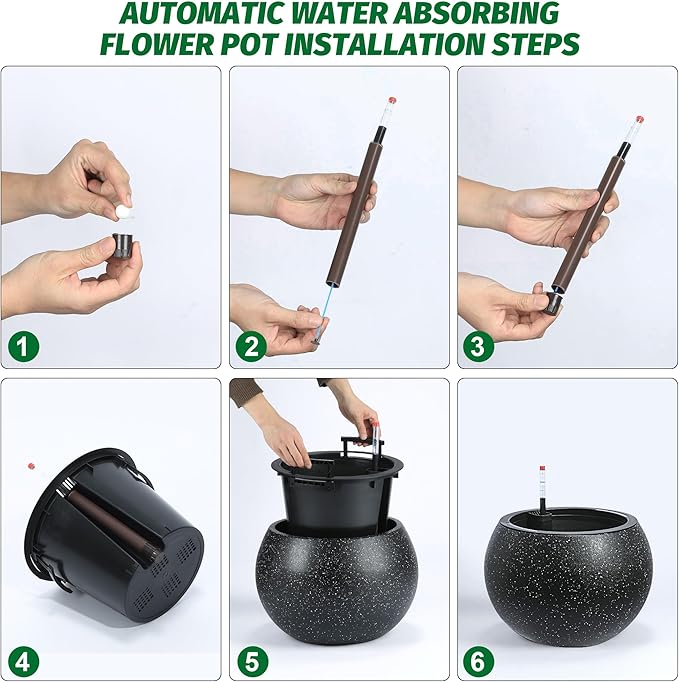 11.3 H x 13.4 " Dia Round Self Watering Pots, Self Watering Pots for Indoor Plants, Plant Pots with Built-in Drainage and Water Level Monitor, for Patio, Porch, Living Room, or Home Office - White Dot