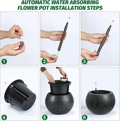 11.3 H x 13.4 " Dia Round Self Watering Pots, Self Watering Pots for Indoor Plants, Plant Pots with Built-in Drainage and Water Level Monitor, for Patio, Porch, Living Room, or Home Office - White Dot