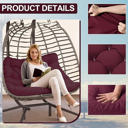 Outdoor Swing Cushions 3 Seater Waterproof, Replacement Bench Cushions for Outdoor Patio Furniture with Backrest, Porch Swing Cushion with Ties for Lawn and Garden (Wine red, 40x40in)