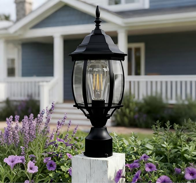 2 Pack Black Outdoor Lamp Post for Patio Pathway, 17inch Black Outdoor Post Light Fixture for House Pier Mount Outside Lighting Exterior Pole Lamp 17” Coach Light