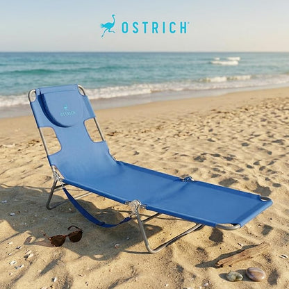 Ostrich the Original Chaise 72 x 22 Inch Lounge Portable Reclining Lounger, Outdoor Patio, Beach, Lawn, Camping, or Pool Tanning Chair, Ocean Blue