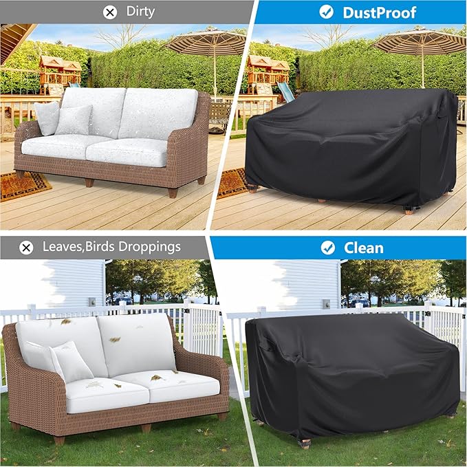 Mrrihand Heavy Duty Patio Sofa Cover Waterproof, 3-Seater Outdoor Sofa Loveseat Cover, Outdoor Patio Furniture Cover with Air Vent and Handles, 78" W×33" D×32" H, Black