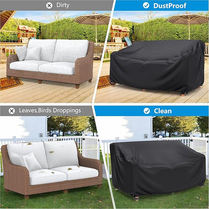 Mrrihand Heavy Duty Patio Sofa Cover Waterproof, 3-Seater Outdoor Sofa Loveseat Cover, Outdoor Patio Furniture Cover with Air Vent and Handles, 78" W×33" D×32" H, Black