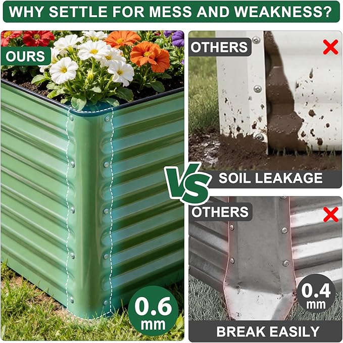 Galvanized Raised Garden Bed – 1 Pack 6x3x2 Ft Patented Leak-Proof Planter Box Outdoor Gardening Metal Raised Garden Beds Kits for Veggies, Herbs & Flowers (Green)