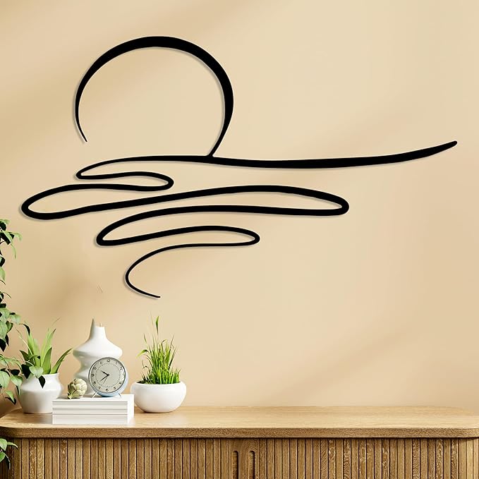 Sunrise Metal Wall Art, Sunset Metal Wall Decor for Living Room, Sunshine Line Art Home Decor Outdoor Indoor, Sun Design Modern Artwork for Walls, Abstract Sunset Wall Decor, Housewarming Gifts