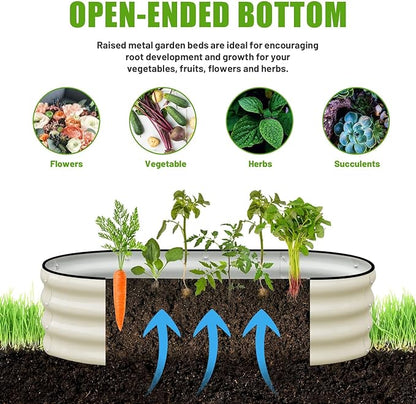 SnugNiture Galvanized Raised Garden Bed Outdoor, 4 Pcs 4x2x1ft Oval Metal Planter Box for Planting Plants Vegetables, White