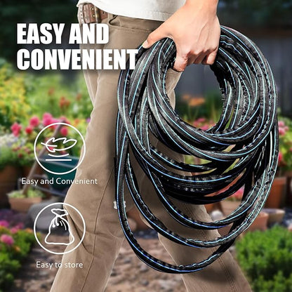 Non-Expanding Garden Hose 100ft – Flexible, Burst-Resistant, Anti-Kink, 10-Function Spray Nozzle, Lightweight & Durable for Outdoor Use(Blue or Green)