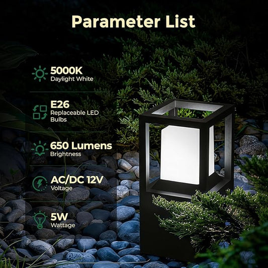 Gardencoin Landscape Bollard Light Outdoor, 12V Low Voltage LED Pathway Lighting, Modern Driveway Lanterns Wired, Aluminum Waterproof Floor Pillar Lighting, Included Bright 5000K Bulb Dimmable, 4 Pack