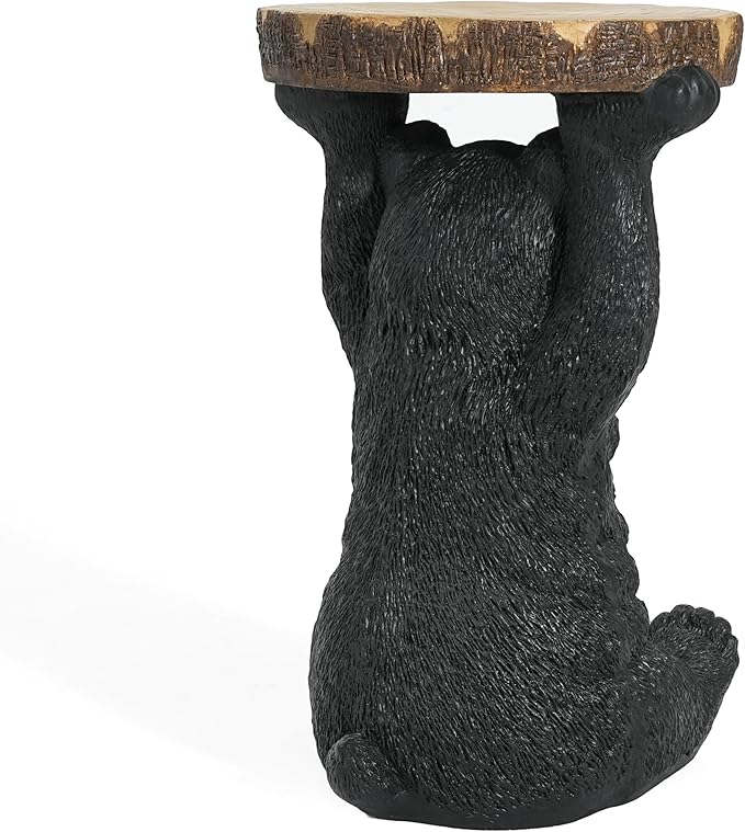 Christopher Knight Home Blitz Bear Outdoor Side Table, MGO Bear Statue with Display Tabletop, Hand Painted Sculpture, Cute Small End Table for Indoor/Outdoor, No Assembly Required, Black + Brown