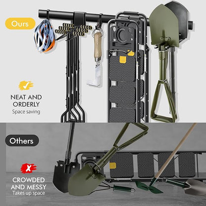 Mimoke Garage Wall Organizer with Steel Rails and Aluminum Hooks Heavy Duty 300 lbs Capacity for Garden Tools Storage
