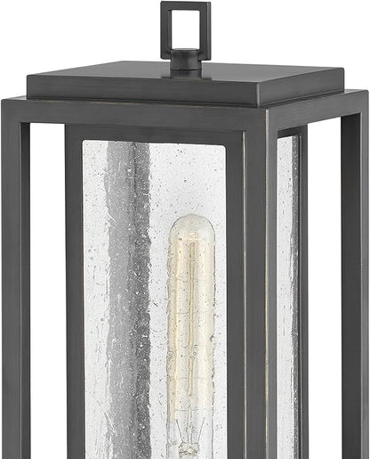 Hinkley Republic Medium Pier Mount Outdoor Lantern - Low Voltage, LED Included, Composite, Clear Seedy Glass Panes, Anti-Fading Finish - Oil Rubbed Bronze Finish