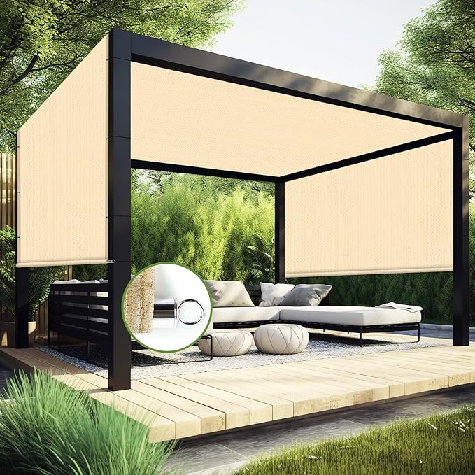 Shade&Beyond 9' W × 20' L Pergola Shade Cover Wheat Pergola Cover Canopy Replacement Shade Cloth for Garden, Patio, Deck, Porch with Grommets and Rods(Make Custom Size)