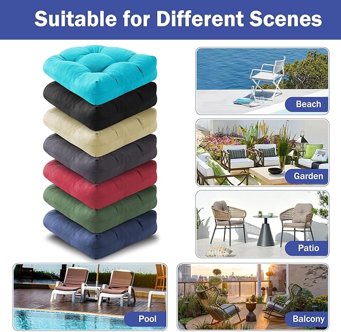 IPYNBAP Outdoor Chair Cushions Set of 2, Patio Chair Cushions with Ties, 17x17+4” Tufted Outdoor Seat Cushions, Waterproof Patio Furniture Cushions, Outdoor Dining Chair Pads, Black