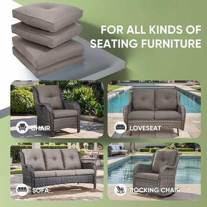 Outdoor Chair Cushion Set, 25 x 22 Deep Seat Cushion, Patio Chair Cushions for Outdoor, Include 1 Seat Cushion and 1 Back Cushion, Gray