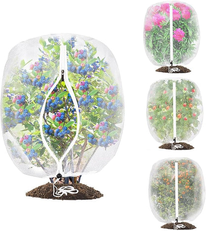 4PCS Fruit Tree Netting with Drawstring and Zipper, 2.62 * 3.28ft Blueberry Bush Netting Cover, Insect Netting for Garden, Garden Fruit Nets Protection from Anti Birds, Bugs