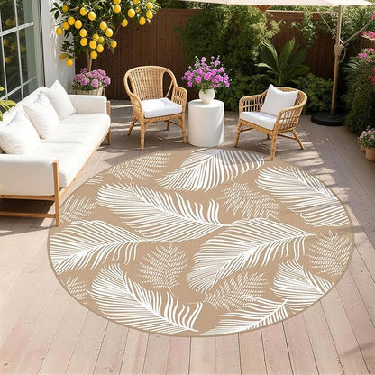Pauwer Waterproof Outdoor Rug 8ft, Reversible Plastic Straw Patio Camping Rug, Indoor Outdoor RV Mat Carpet for Deck, Camper, Porch, Balcony, Backyard, Picnic, Leaf Brown