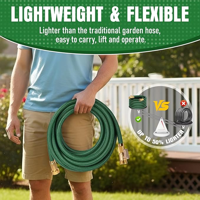 NON-EXPANDABLE Garden Hose 75 ft, Heavy Duty Flexible Water Hose, Kink Resistant Lightweight Hybrid Hose with Durable Fabric Skin, Leakproof Hose Male to Female Fittings