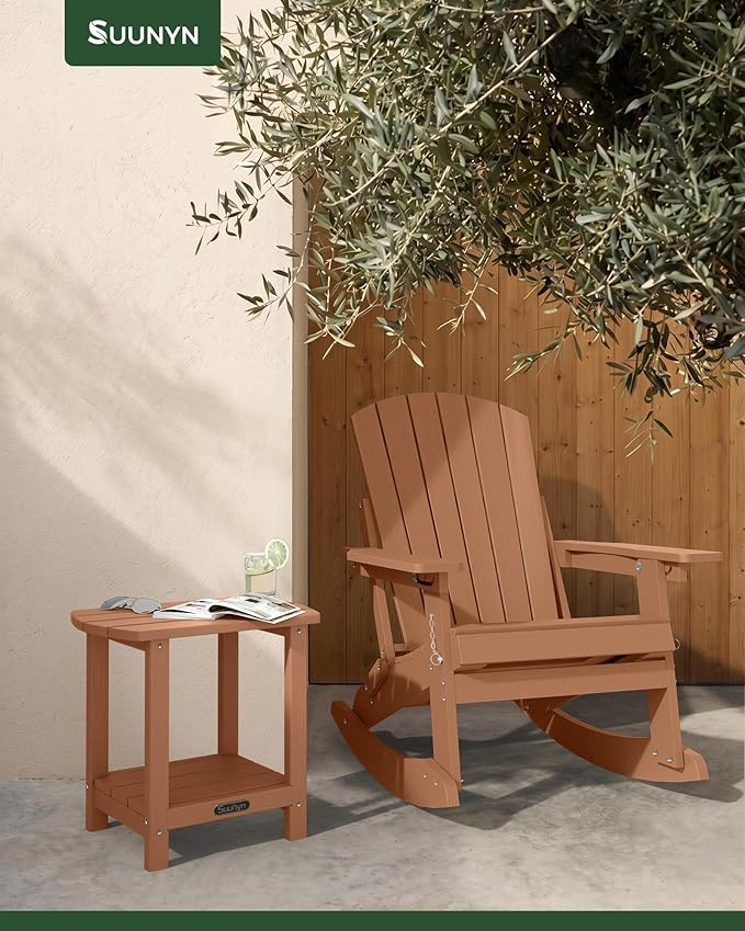 Outdoor Side Table – 2-Tier HDPE Adirondack Side Table, Sturdy Small Outdoor Tables, Weather-Resistant & Easy Assembly Patio End Tables for Garden, Balcony, Porch & Poolside (Teak)