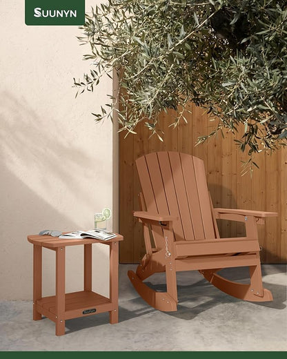 Outdoor Side Table – 2-Tier HDPE Adirondack Side Table, Sturdy Small Outdoor Tables, Weather-Resistant & Easy Assembly Patio End Tables for Garden, Balcony, Porch & Poolside (Teak)