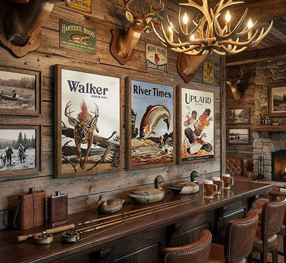 3Pcs Retro Hunting Canvas Wall Art Outdoorsy Wild Animal Posters Prints Nature Wilderness Deer Wild Duck Fishing Wall Decor Pictures Gift Send Hunter Dad For Farmhouse Living Room Bedroom Decoration