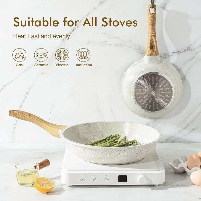 SENSARTE Nonstick Ceramic Frying Pan Skillet, 12.5 Inch Omelet Pan, Healthy Non Toxic Chef Pan, Induction Compatible Egg Pan with Heat Resistant Handle, PFAS-Free, White